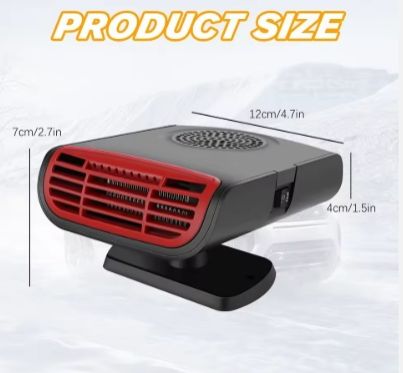 12V Portable Automatic Electric Car Heater & Cooling Fan Defroster – 150W, Designed for fast heating and effective airflow, it helps defrost and defog car windows quickly.