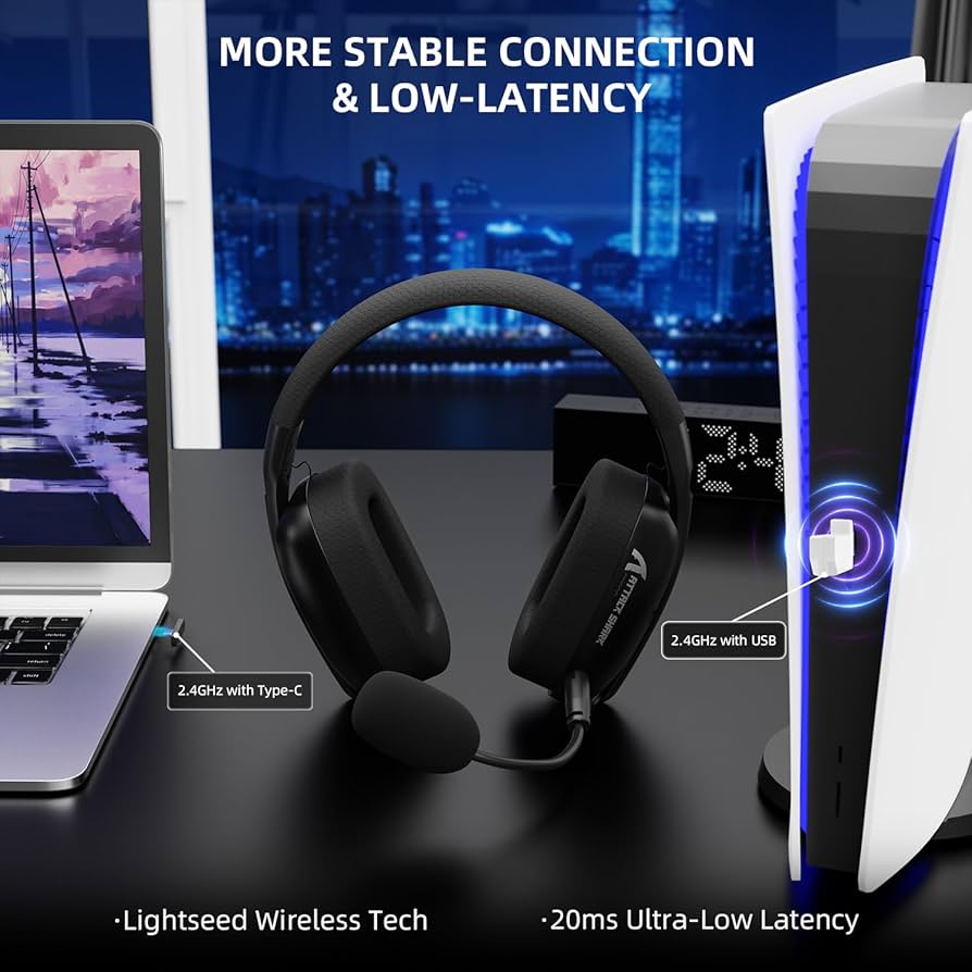 Attack Shark L80 Pro Wireless Gaming Headset | Bluetooth/2.4GHz Dual Mode | 7.1 Surround Sound | Noise Cancelling Mic | RGB LED | Long Battery Life | Pro Gaming Headphones
