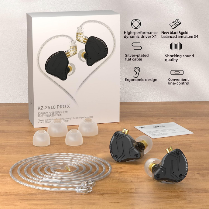 KZ ZS10 Pro X In-Ear Monitors | Hybrid 5-Driver HiFi IEMs | Detachable Cable | Enhanced Bass & Harman-Inspired Tuning