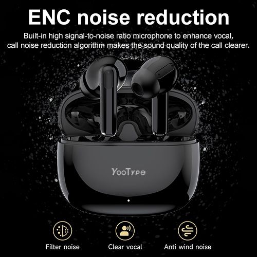 YooType S31 5.4 Wireless Headest Bluetooth Earphones,Stereo Earpods with Microphone Bass Noise Suppression In-Ear 300mAh Black 20 Hours Operation Black Suitable for ios Android and Windows