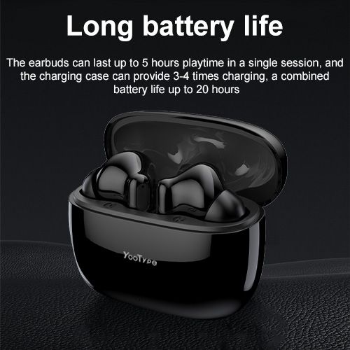 YooType S31 5.4 Wireless Headest Bluetooth Earphones,Stereo Earpods with Microphone Bass Noise Suppression In-Ear 300mAh Black 20 Hours Operation Black Suitable for ios Android and Windows