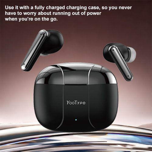 YooType K14 Wireless Bluetooth Earphones True Wireless Earbuds for Noise Suppression Pure Bass Sound 400mAh with Intelligent Touch in Black with Mic Earpods Suitable for ios Android and Windows