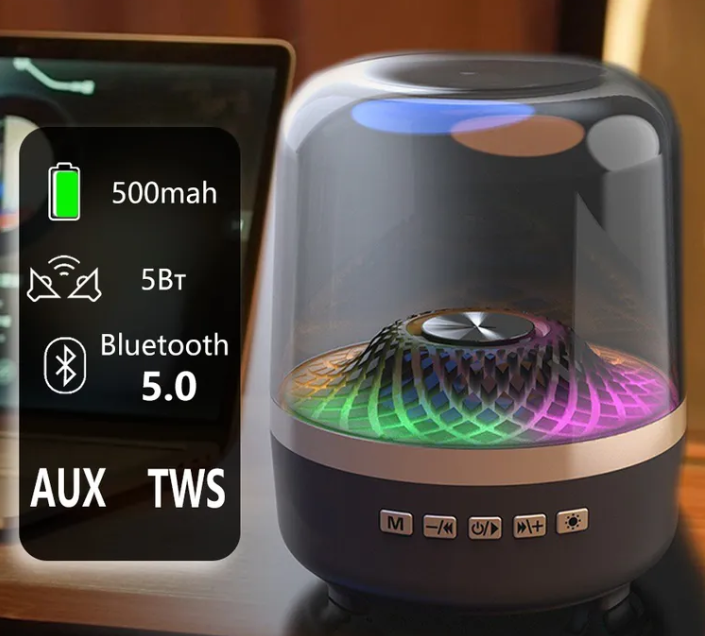 Portable Bluetooth Speaker YooType RGB Colorful Lights Wireless Soundbox Super High Bass Crystal Clear Stereo TWS USB TF Card AUX Support 360 Surround Sound Outdoor Party Home Black Gold