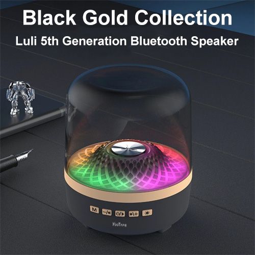 Portable Bluetooth Speaker YooType RGB Colorful Lights Wireless Soundbox Super High Bass Crystal Clear Stereo TWS USB TF Card AUX Support 360 Surround Sound Outdoor Party Home Black Gold