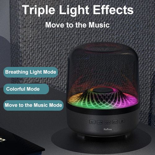 Portable Bluetooth Speaker YooType RGB Colorful Lights Wireless Soundbox Super High Bass Crystal Clear Stereo TWS USB TF Card AUX Support 360 Surround Sound Outdoor Party Home Black Gold