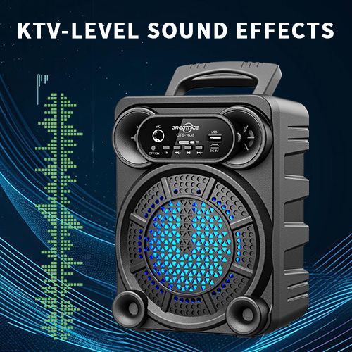 YooType GTS1638 Portable Wireless Bluetooth Speaker With Microphone FM Radio TWS USB Playback TF Card Sound Box Colorful Lights 500mAh 360 Surround Sound High-quality Black