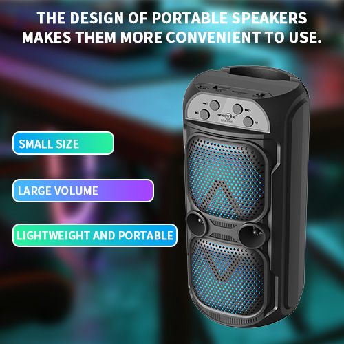 YooType GTS2165 Dual-Channel Stereo Speaker Portable Wireless Bluetooth Speaker with FM Radio TWS USB Playback TF Card Sound Box 800mAh Colorful Light 360 Surround Sound High-quality Black