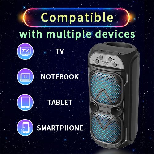 YooType GTS2165 Dual-Channel Stereo Speaker Portable Wireless Bluetooth Speaker with FM Radio TWS USB Playback TF Card Sound Box 800mAh Colorful Light 360 Surround Sound High-quality Black