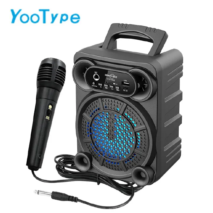 YooType GTS1638 Portable Wireless Bluetooth Speaker With Microphone FM Radio TWS USB Playback TF Card Sound Box Colorful Lights 500mAh 360 Surround Sound High-quality Black