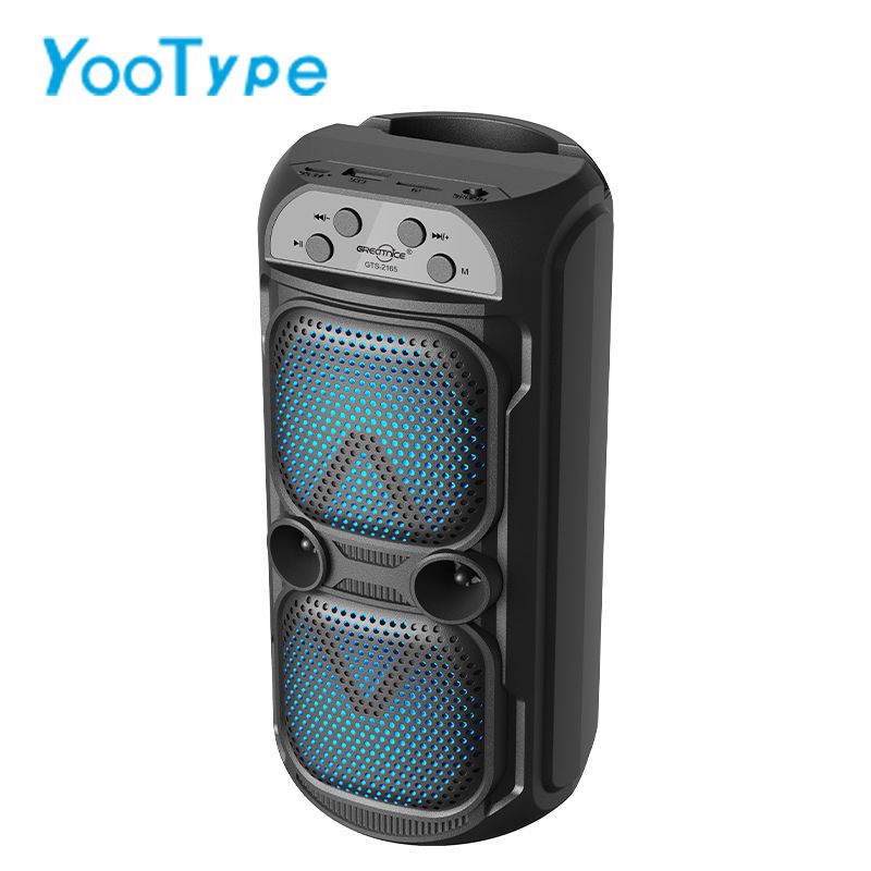 YooType GTS2165 Dual-Channel Stereo Speaker Portable Wireless Bluetooth Speaker with FM Radio TWS USB Playback TF Card Sound Box 800mAh Colorful Light 360 Surround Sound High-quality Black