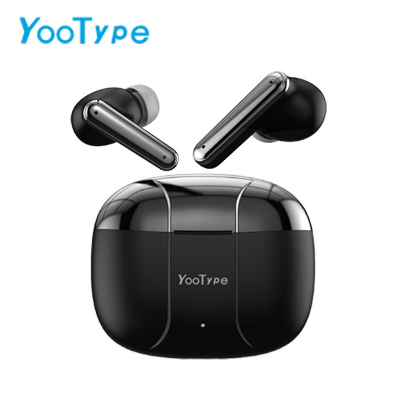 YooType K14 Wireless Bluetooth Earphones True Wireless Earbuds for Noise Suppression Pure Bass Sound 400mAh with Intelligent Touch in Black with Mic Earpods Suitable for ios Android and Windows