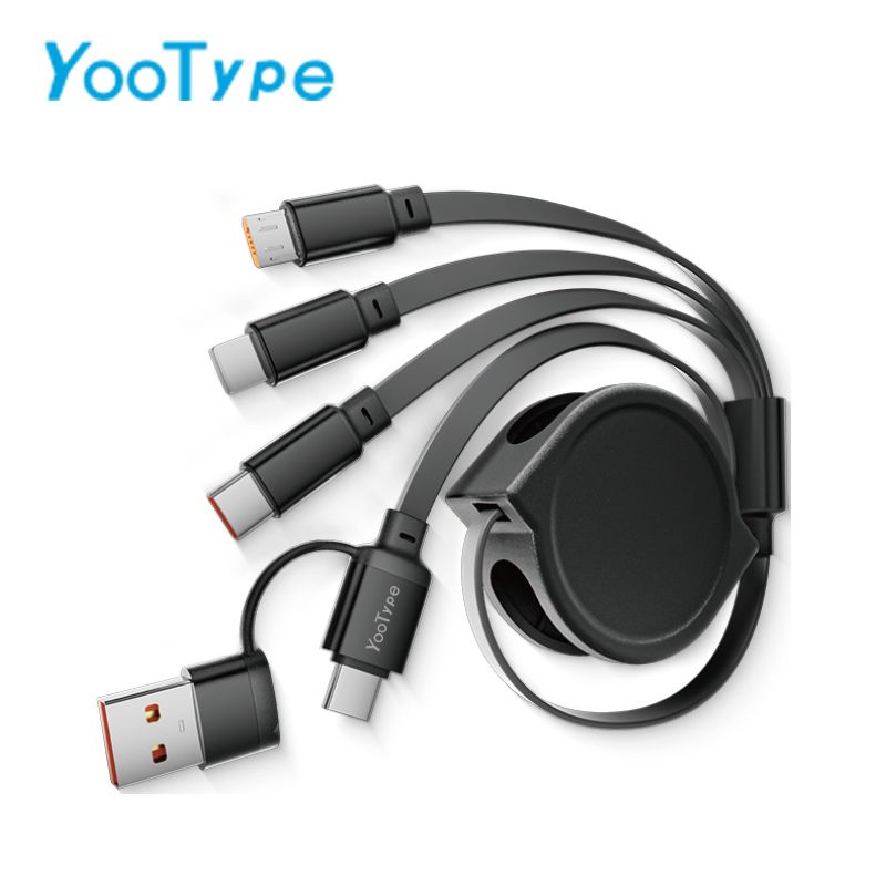 YooType SG003 3 IN 2 Fast Charging Cable 1.1m Retractable Data Cable Multiports Type-C Micro Lightning for iOS Android Mobile Phones Tablets Power Banks Durable Cord for Home Car Office Travel