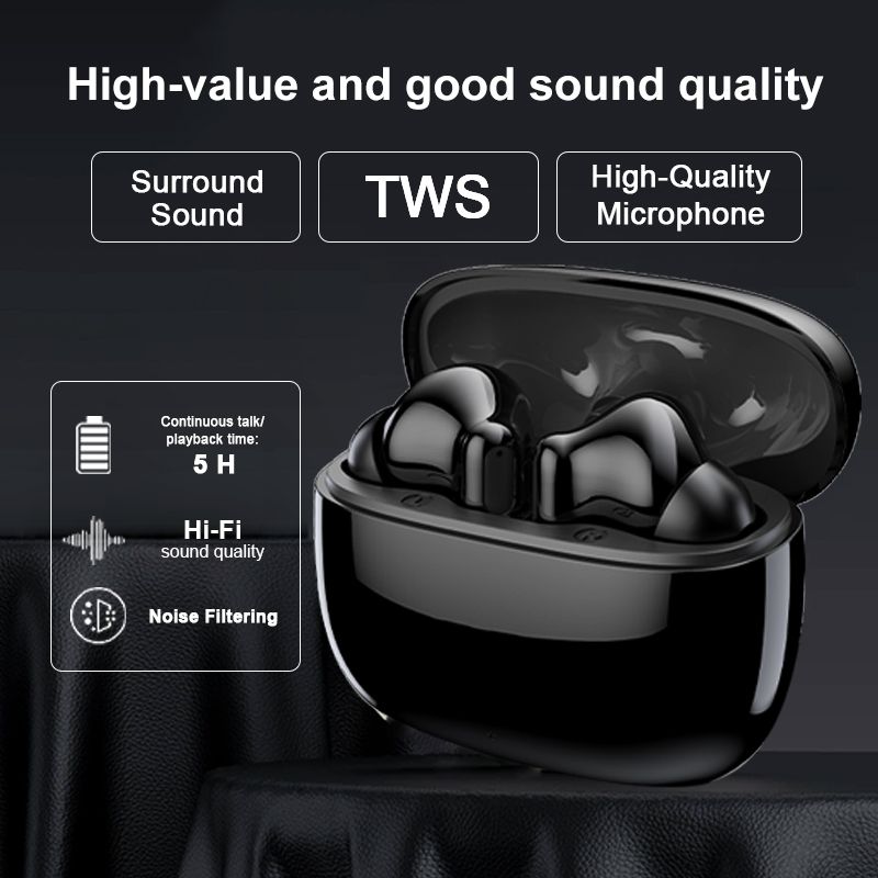 YooType S31 5.4 Wireless Headest Bluetooth Earphones,Stereo Earpods with Microphone Bass Noise Suppression In-Ear 300mAh Black 20 Hours Operation Black Suitable for ios Android and Windows