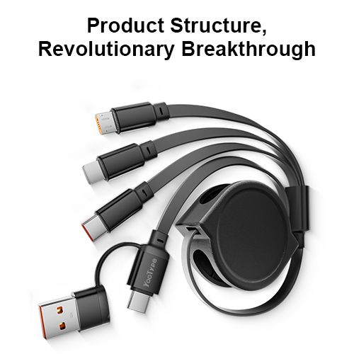 YooType SG003 3 IN 2 Fast Charging Cable 1.1m Retractable Data Cable Multiports Type-C Micro Lightning for iOS Android Mobile Phones Tablets Power Banks Durable Cord for Home Car Office Travel