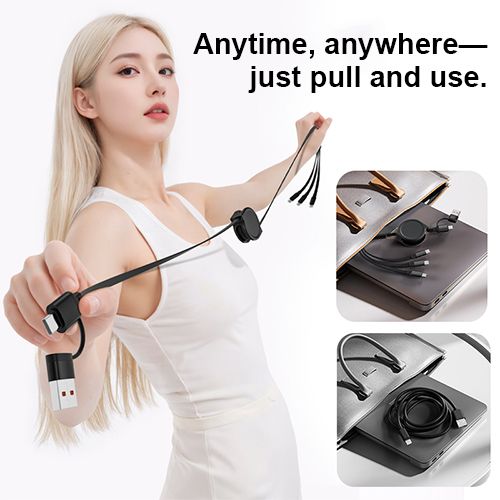 YooType SG003 3 IN 2 Fast Charging Cable 1.1m Retractable Data Cable Multiports Type-C Micro Lightning for iOS Android Mobile Phones Tablets Power Banks Durable Cord for Home Car Office Travel
