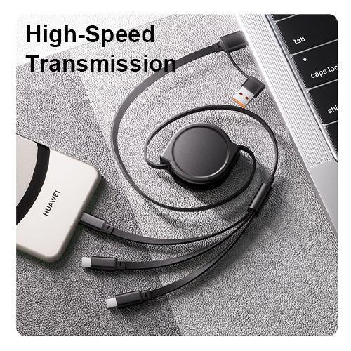 YooType SG003 3 IN 2 Fast Charging Cable 1.1m Retractable Data Cable Multiports Type-C Micro Lightning for iOS Android Mobile Phones Tablets Power Banks Durable Cord for Home Car Office Travel