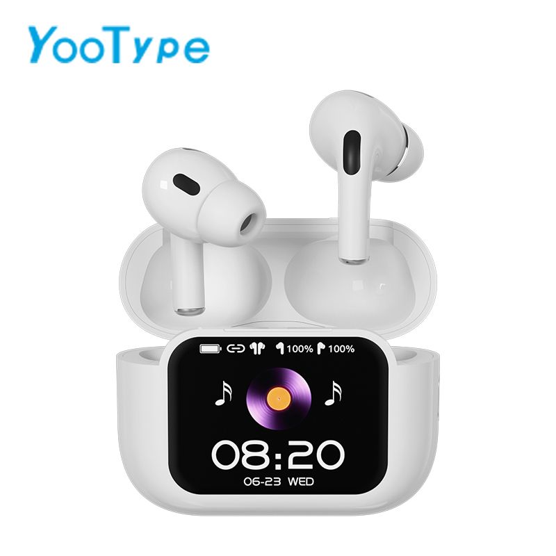 YooType E11 Touch Screen Wireless Earphones Color Display Smart ANC Noise Cancelling Bluetooth Earbuds HD Voice Call Deep Bass Stereo Sound Wireless Charging Case 36H Playtime for iOS Android Phones