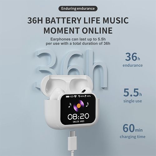 YooType E11 Touch Screen Wireless Earphones Color Display Smart ANC Noise Cancelling Bluetooth Earbuds HD Voice Call Deep Bass Stereo Sound Wireless Charging Case 36H Playtime for iOS Android Phones