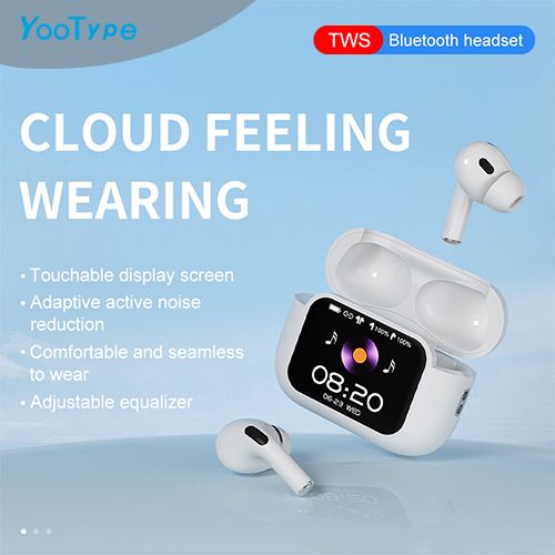 YooType E11 Touch Screen Wireless Earphones Color Display Smart ANC Noise Cancelling Bluetooth Earbuds HD Voice Call Deep Bass Stereo Sound Wireless Charging Case 36H Playtime for iOS Android Phones