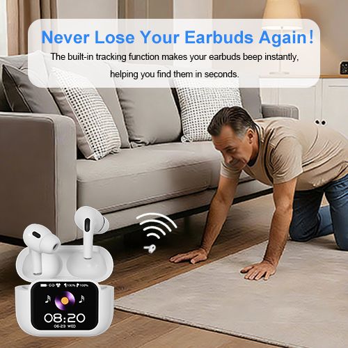 YooType E11 Touch Screen Wireless Earphones Color Display Smart ANC Noise Cancelling Bluetooth Earbuds HD Voice Call Deep Bass Stereo Sound Wireless Charging Case 36H Playtime for iOS Android Phones