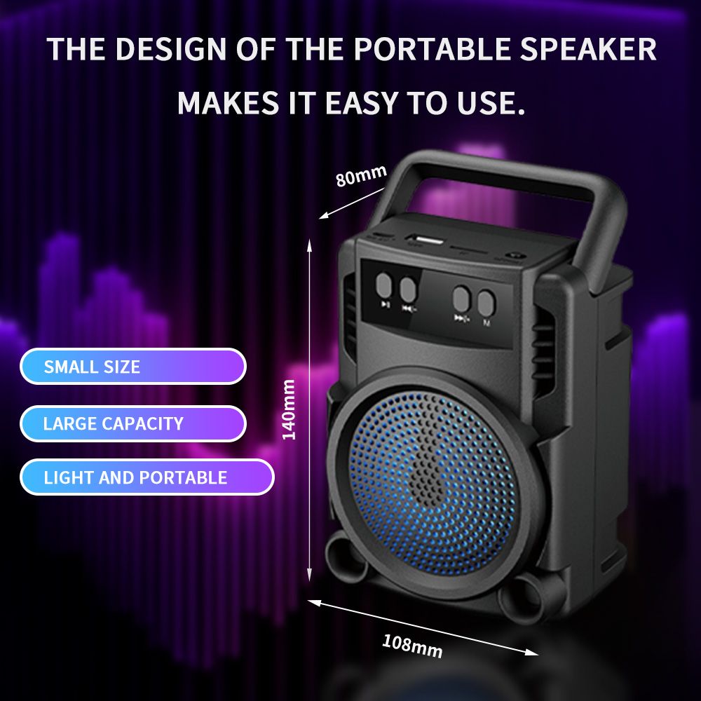 YooType GTS1360 Portable Bluetooth Speaker Wireless Speakers 5W Power with FM Radio TWS USB Playback TF Card Sound Box 500 mAh 360 Surround Sound High-quality Black