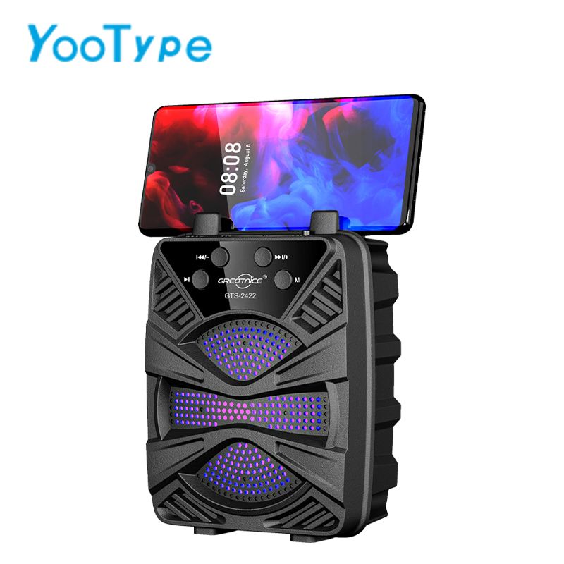YooType GTS2422 Portable Bluetooth Speaker with Phone Holder Stand, 5W Wireless Speaker with FM Radio, TWS, USB/TF Card Playback, 360 Surround Sound, Black