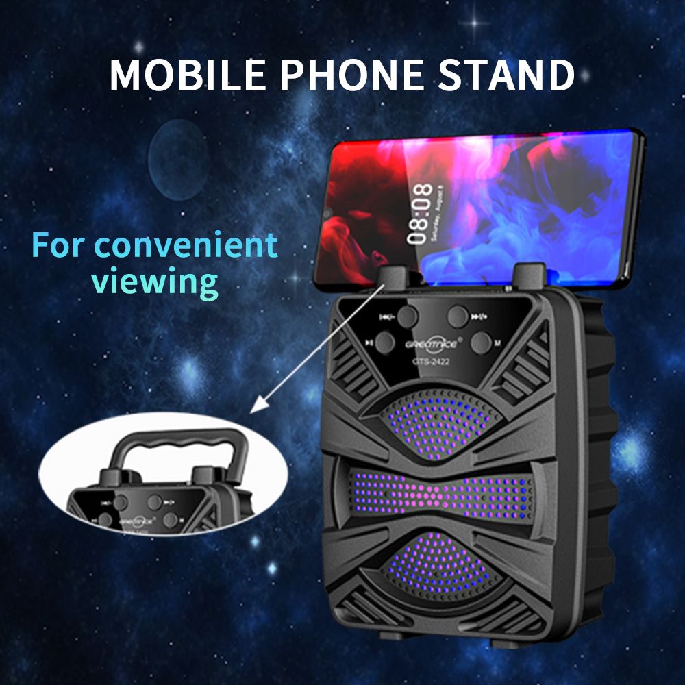 YooType GTS2422 Portable Bluetooth Speaker with Phone Holder Stand, 5W Wireless Speaker with FM Radio, TWS, USB/TF Card Playback, 360 Surround Sound, Black