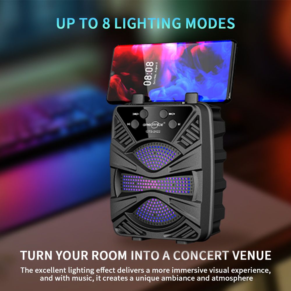 YooType GTS2422 Portable Bluetooth Speaker with Phone Holder Stand, 5W Wireless Speaker with FM Radio, TWS, USB/TF Card Playback, 360 Surround Sound, Black