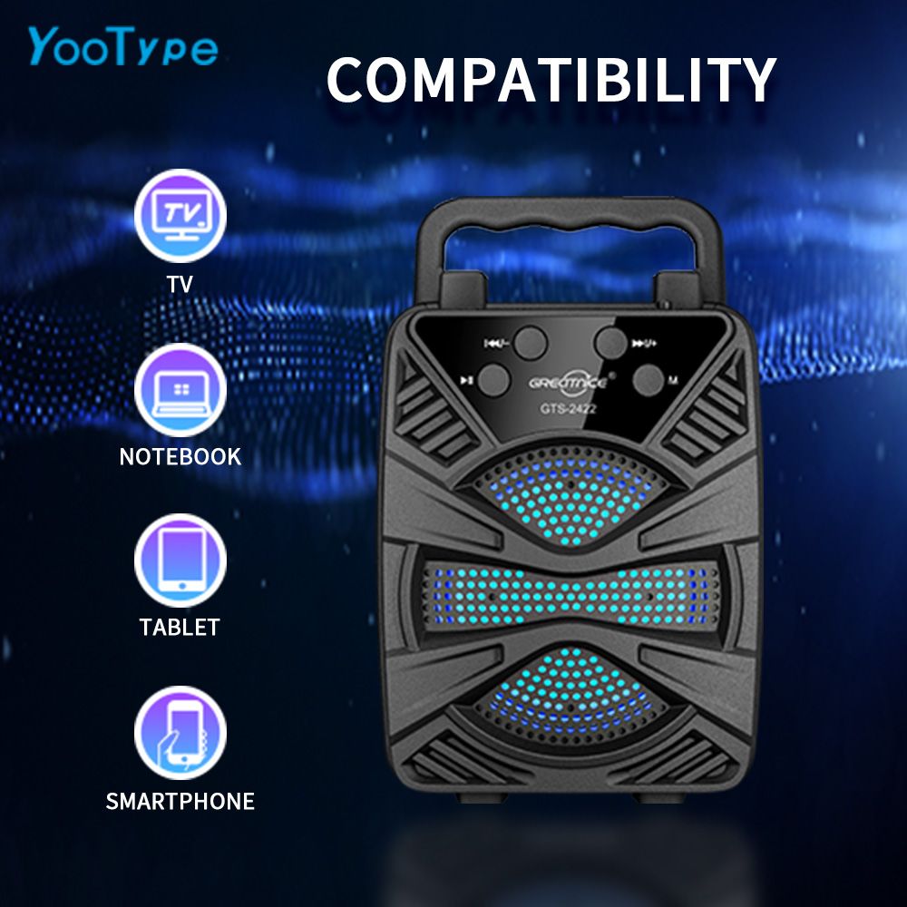 YooType GTS2422 Portable Bluetooth Speaker with Phone Holder Stand, 5W Wireless Speaker with FM Radio, TWS, USB/TF Card Playback, 360 Surround Sound, Black
