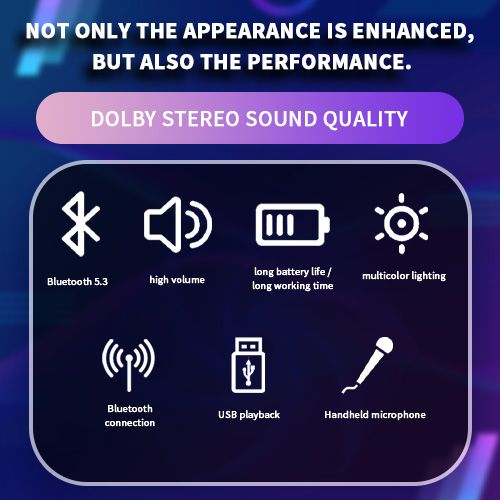 Portable Karaoke Speaker YooType GTS1941 Wireless Microphone RGB LED Lights High Bass Bluetooth Soundbox TWS USB TF Support Outdoor Party Speaker Home Entertainment Long Battery Life Crystal Clear Sou