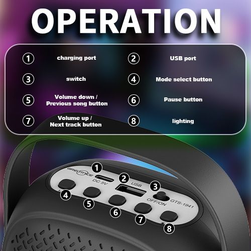 Portable Karaoke Speaker YooType GTS1941 Wireless Microphone RGB LED Lights High Bass Bluetooth Soundbox TWS USB TF Support Outdoor Party Speaker Home Entertainment Long Battery Life Crystal Clear Sou