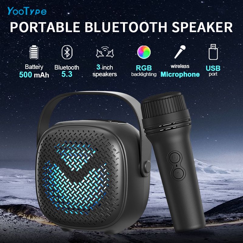 Portable Karaoke Speaker YooType GTS1941 Wireless Microphone RGB LED Lights High Bass Bluetooth Soundbox TWS USB TF Support Outdoor Party Speaker Home Entertainment Long Battery Life Crystal Clear Sou