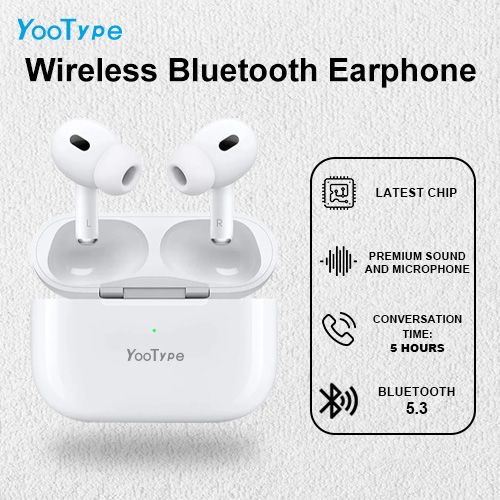 YooType Wireless Bluetooth Earbuds 5.3 Triple Noise Cancellation Headphones Hi-Res Audio Stereo Sound 5H Playtime Multi-Size Ear Tips White In Ear Sports Earphones with Mic Touch Control iOS Android