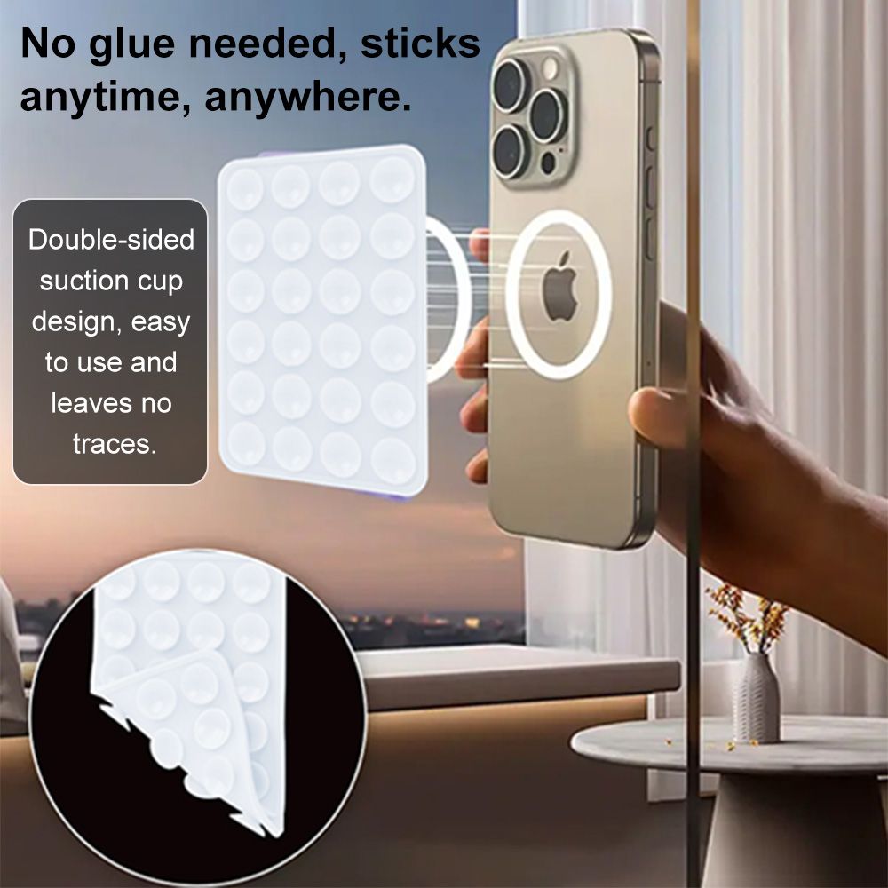 Portable Double-Sided Silicone Suction Cup Phone Holder, Non-Slip Hands-Free Suction Mount Sticker for Cell Phone Case, Compatible with iPhone, Android, Great for Mirror, Glass, Shower, Car