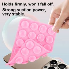 Portable Double-Sided Silicone Suction Cup Phone Holder, Non-Slip Hands-Free Suction Mount Sticker for Cell Phone Case, Compatible with iPhone, Android, Great for Mirror, Glass, Shower, Car
