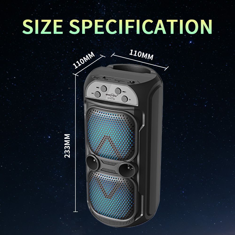 Portable Bluetooth Speaker YooType GTS2165 Dual Channel Stereo Sound RGB Colorful Light FM Radio Wireless Soundbox High Bass TWS USB TF Card Playback 360 Surround Sound Outdoor Party Black