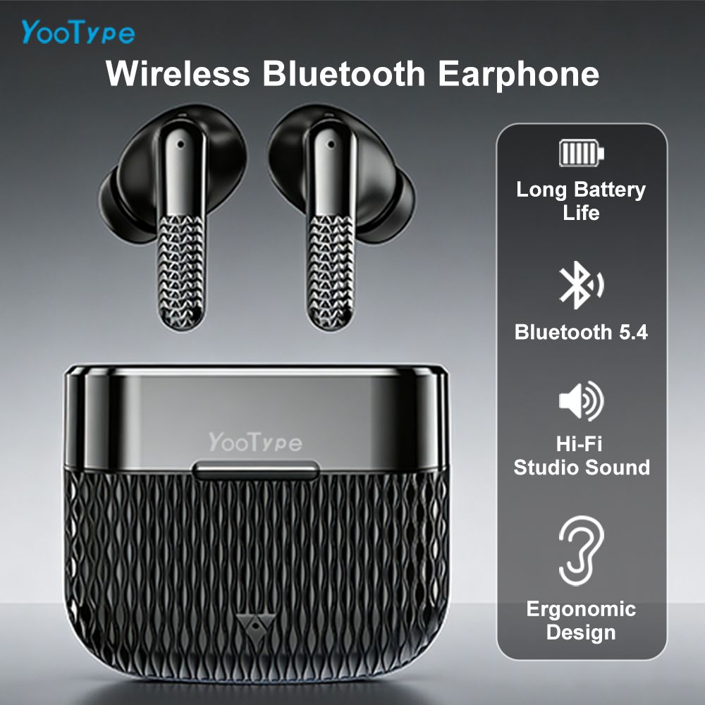 Wireless Earbuds Bluetooth 5.4 YooType K25 Hi-Fi Stereo Deep Bass Headphones 12H Playtime Waterproof Sport Earphones with Mic Crystal Clear Call Universal Compatibility for iPhone Android Black