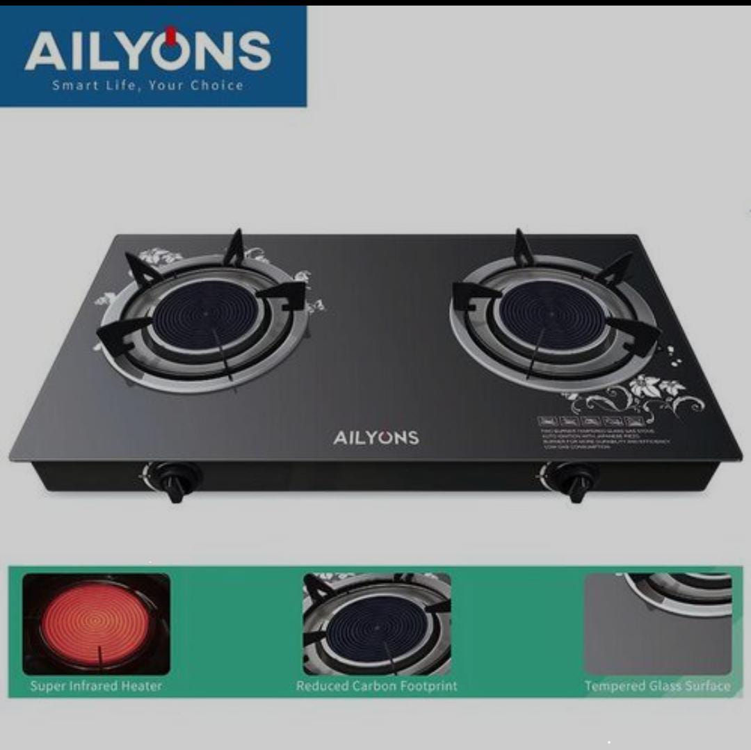 LYONS Glass Top Infrared Double Burner Gas stove Super Infrared Heater Saving Gas cooker