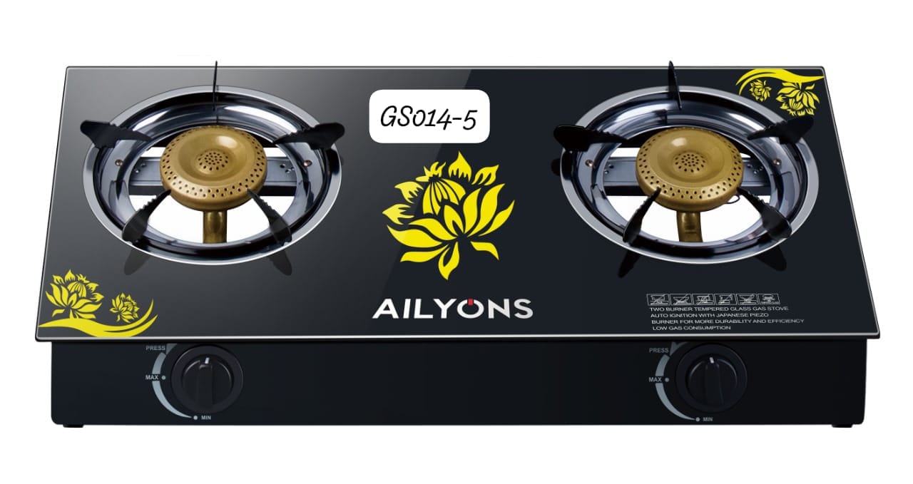 LYONS Glass Top Infrared Double Burner Gas stove Super Infrared Heater Saving Gas cooker Black