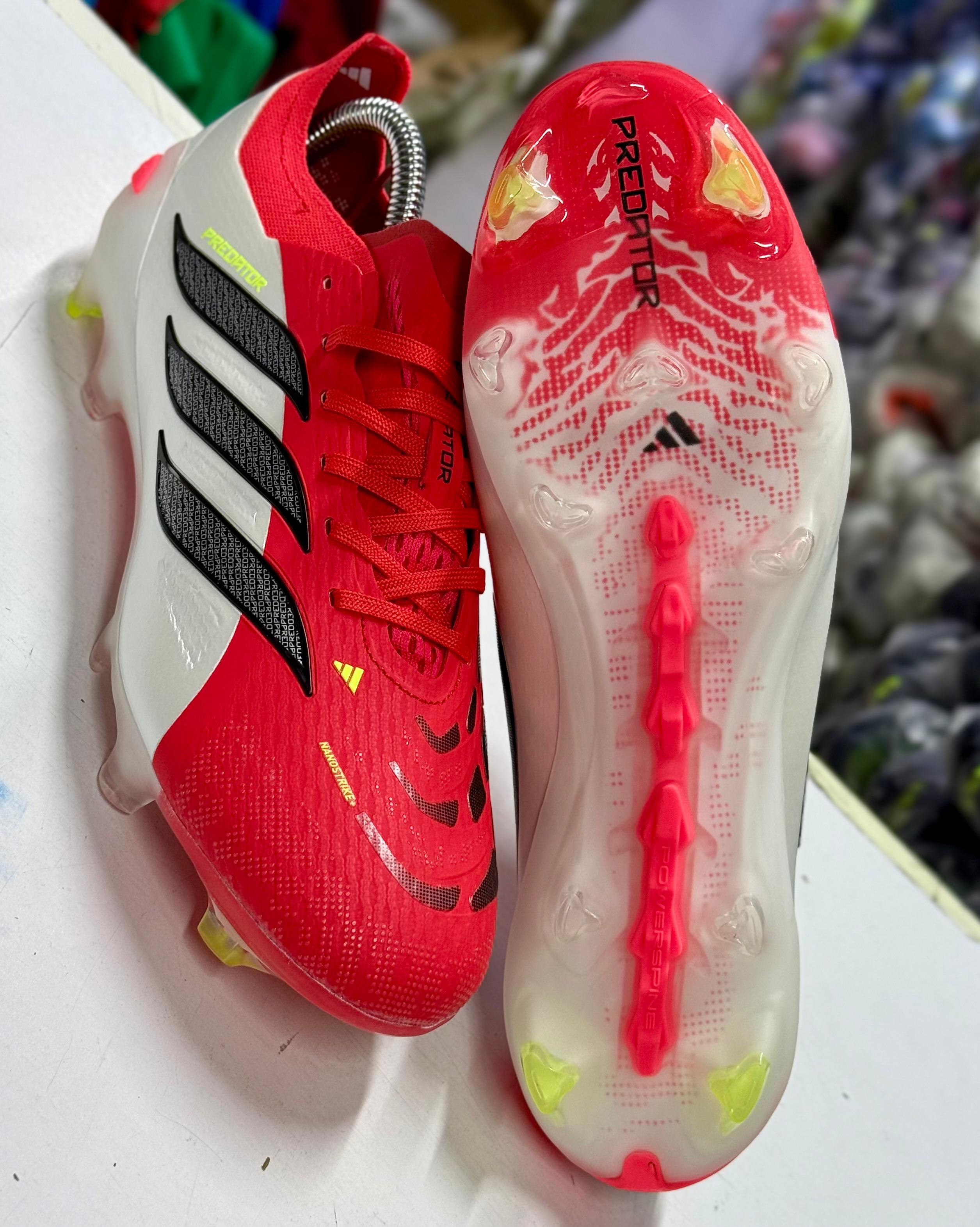 Predator Elite Tongue AG soccer cleats in Lucid Red/Core Black/Ftwr White.