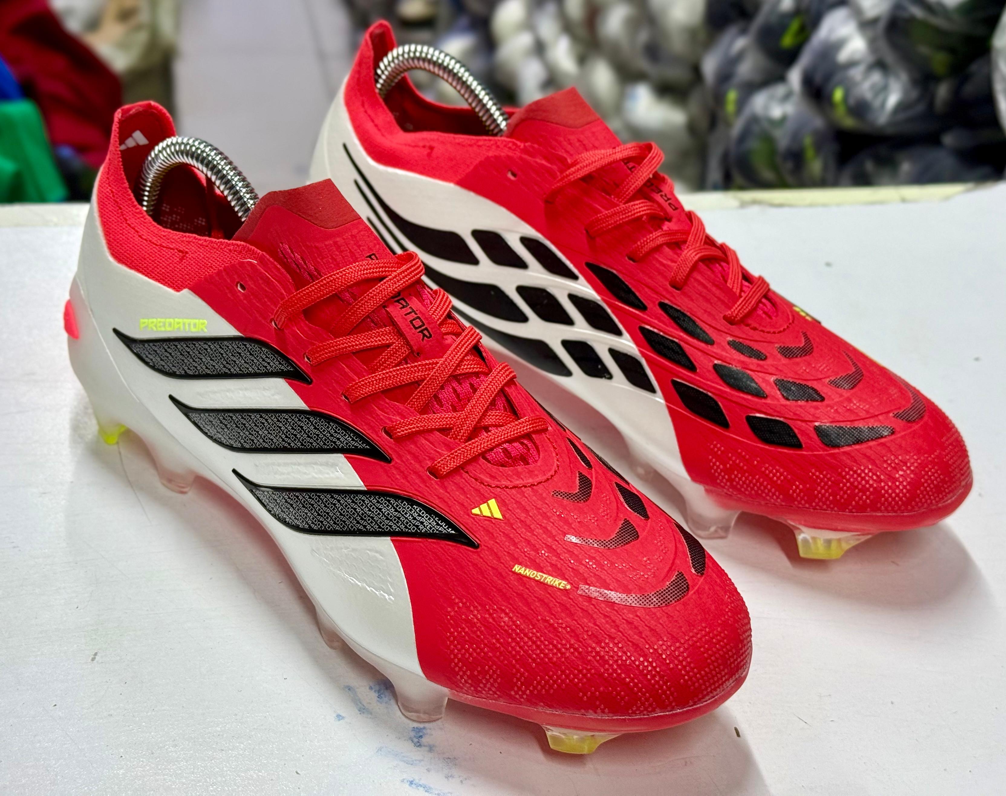 Predator Elite Tongue AG soccer cleats in Lucid Red/Core Black/Ftwr White.
