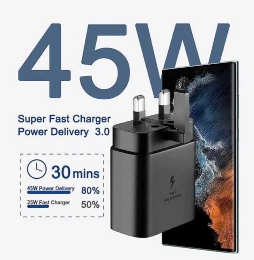 Samsung 45 Watts Super Fast Type C To C Charger For Galaxy, A05s, A15, A14,A35, A55, A34, A54, A06, A16, A26,A36, A56, A57, A37,S20 Plus,S20 Ultra,S21 +, S21 Ultra, S22, A07, A17, S24 Ultra, S25 Ultra