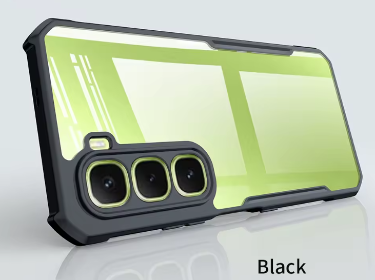 Infinix Hot 50 Pro Plus (+) Transparent, Clear And Colorless With Black Edges Unique And Stylish Heavy Duty Protection Comfortable Grip Phone Case/ Cover