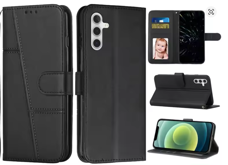Samsung Galaxy  A07, A17, A06, A16, A26, A36, A56, A15 Back Cover Flip case Wallet Book Leather Magnetic Heavy Protective Phone Case/ cover - Black