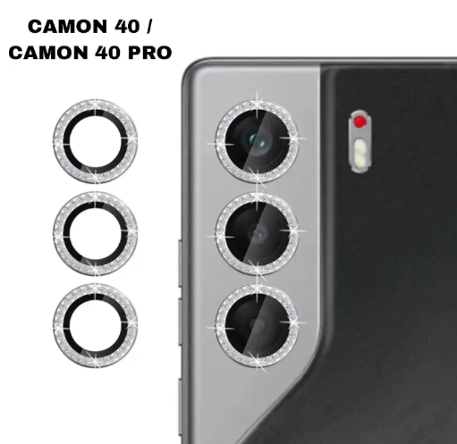 3-Piece Silver Diamond Metal Ring Camera Lens Protector for Tecno Camon 40/Camon 40 Pro