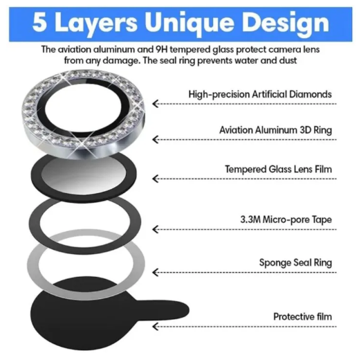 3-Piece Silver Diamond Metal Ring Camera Lens Protector for Tecno Camon 40/Camon 40 Pro