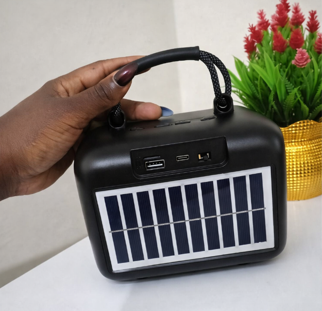 2 in 1 FM Radio and Bluetooth High Bass Speaker,  With Solar Panels for Charging, Portable Wireless Stereo Sound Sub woofer, Round 360 Crystal clear sound, Speakers For Outdoor Or Indoors Activities