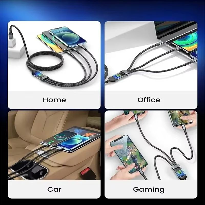 3 In 1 100W LED Digital Display USB cable Type C Usb Micro For Iphone Samsung Huawei Xiaomi Multi Port Multiple Charging Wire