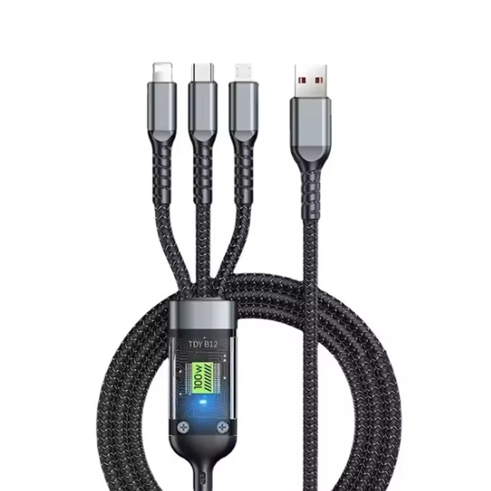 3 In 1 100W LED Digital Display USB cable Type C Usb Micro For Iphone Samsung Huawei Xiaomi Multi Port Multiple Charging Wire