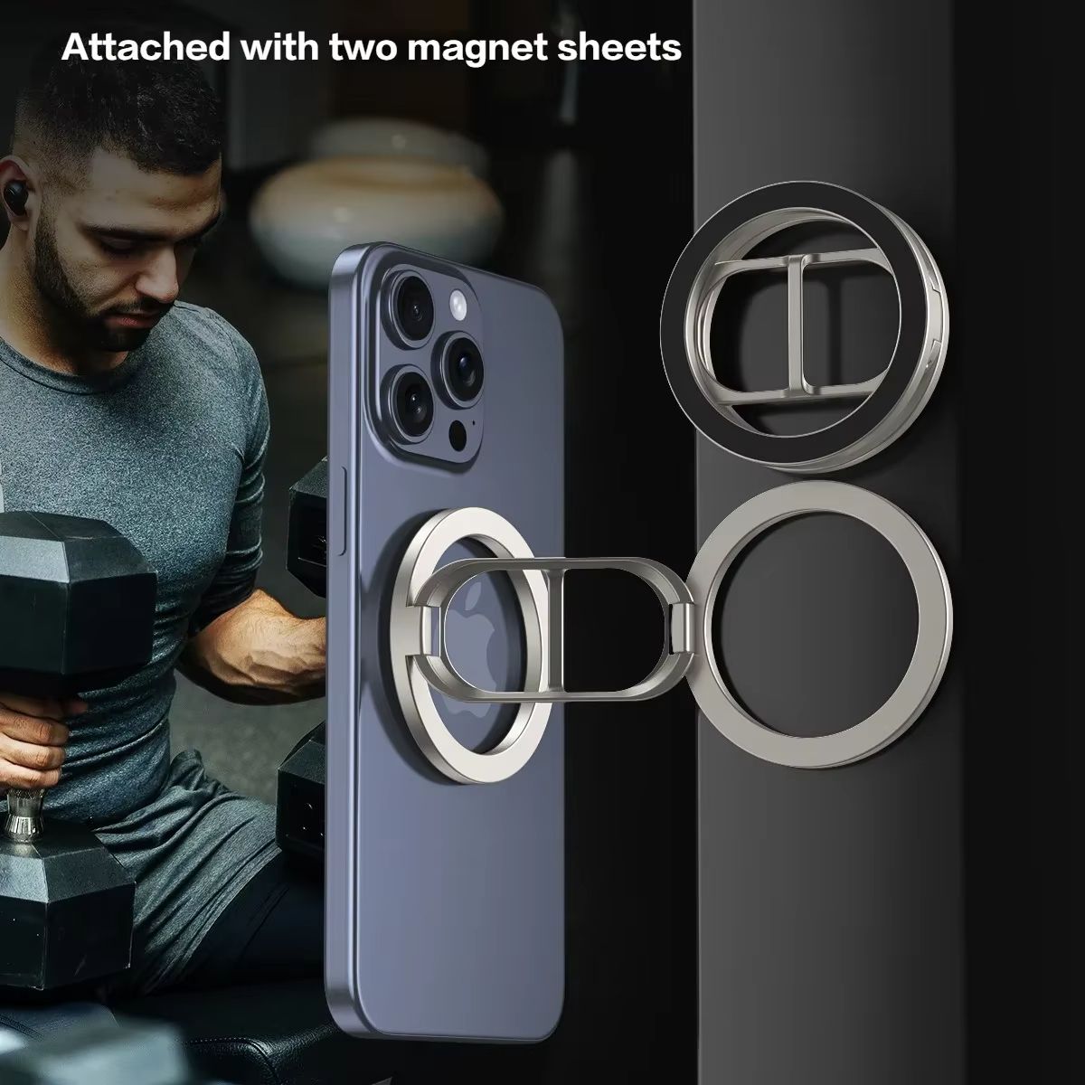 Double-Sided Magnetic Phone Ring Holder for MagSafe Kickstand Magnet Grip for IPhone 16 15 14 13 12 Pro Android Phone Stand